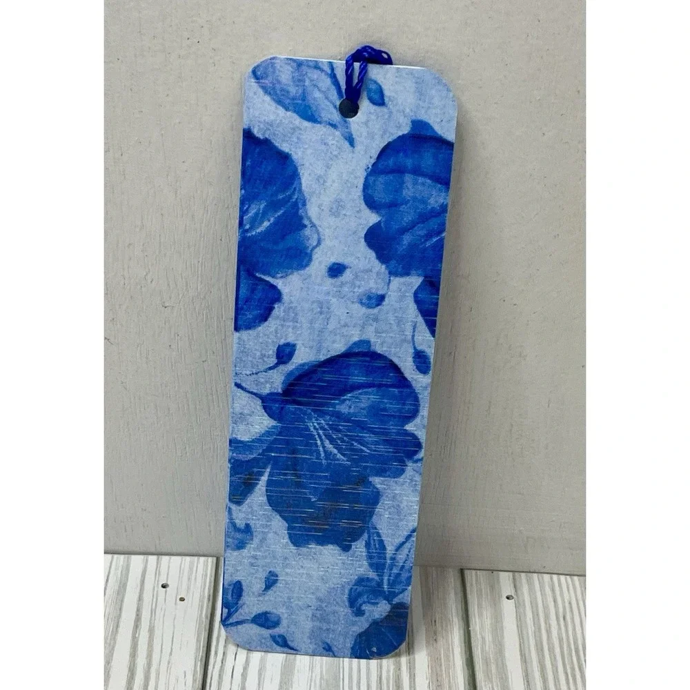 Beautiful Blue Floral Bookmark - Handmade Laminated Bookmark, Book Reader Gift